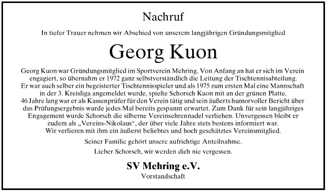 nachruf georg kuon
